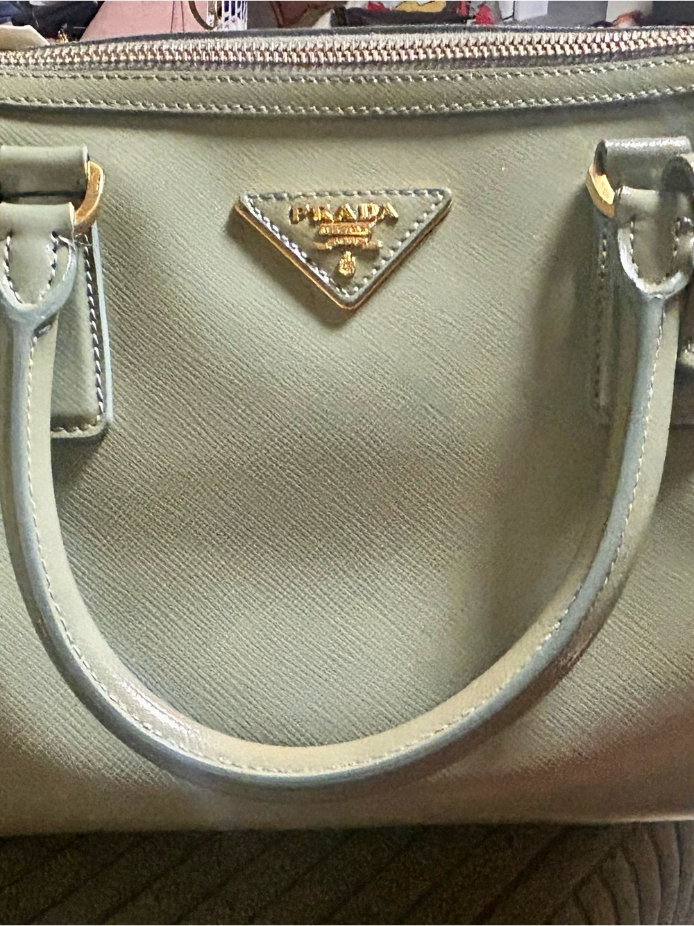 Prada Sage Green Saffiano Leather Top-Handle Boston Bag